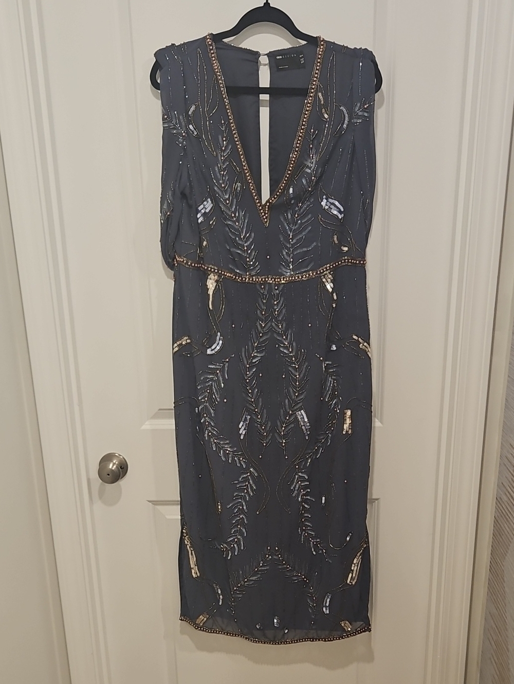 ASOS Embellished Blue V-Neck Evening Dress